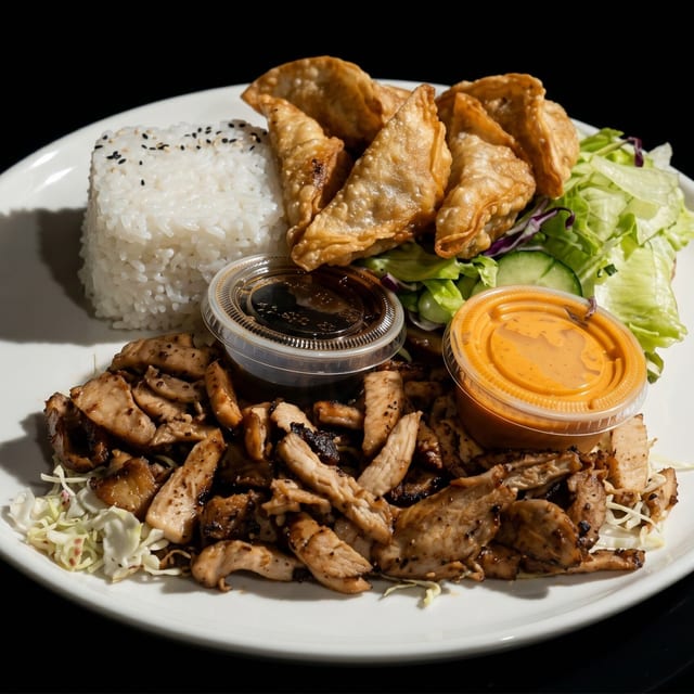 118. Chicken & Gyoza Teriyaki Plate.